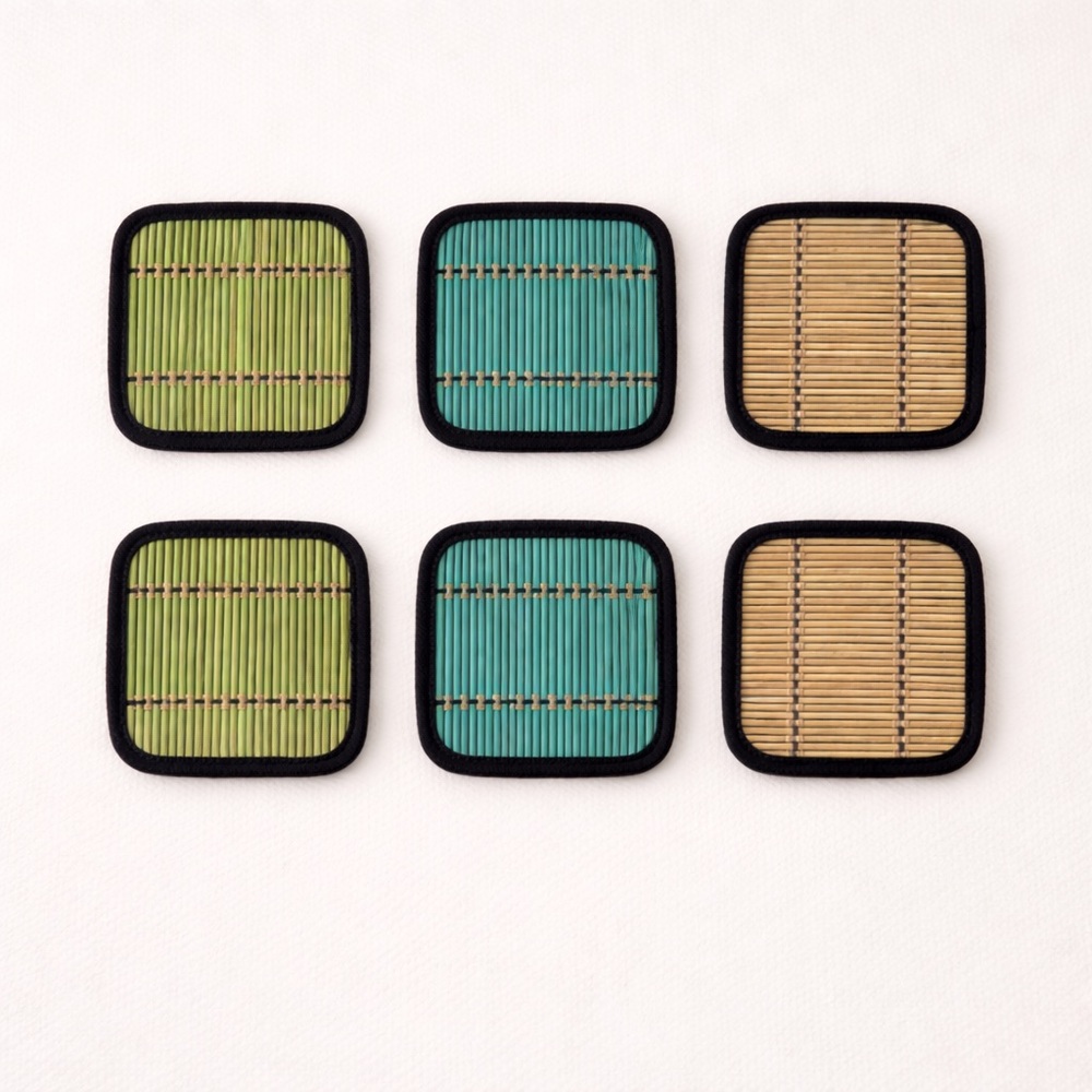 Bed Bath & Beyond Set of 6 Woven Bamboo Coasters – Modern Table Decor